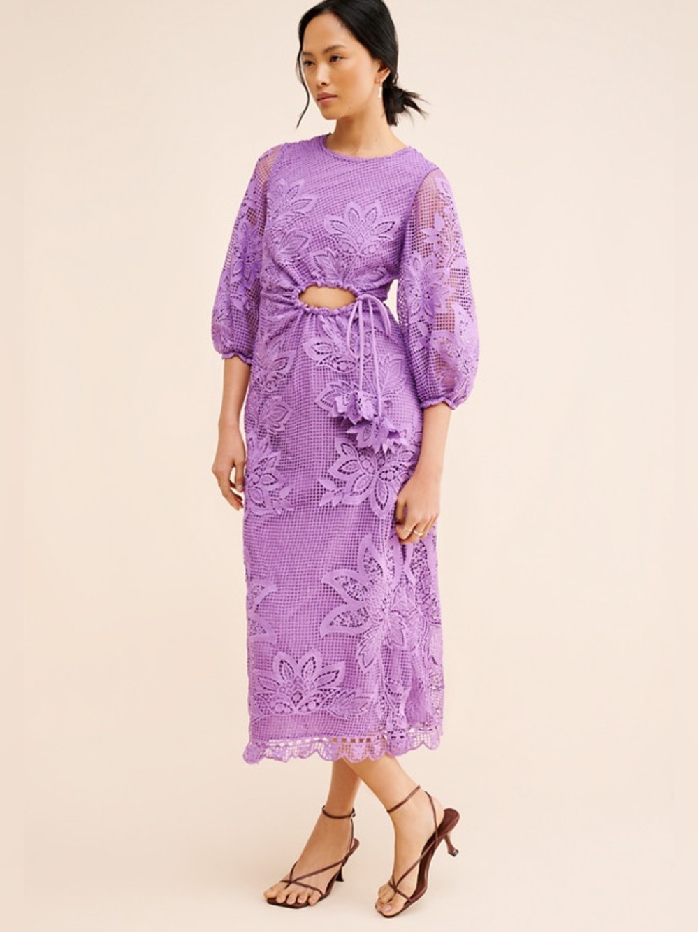 Farm Rio Cut Out Guipire Midi Dress